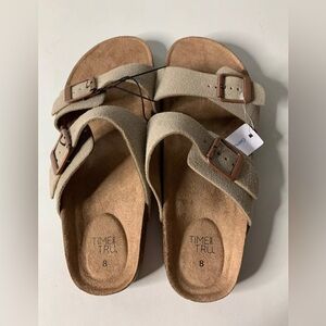 Time and Tru Women's Brown Two Band Footbed Slide Sandal